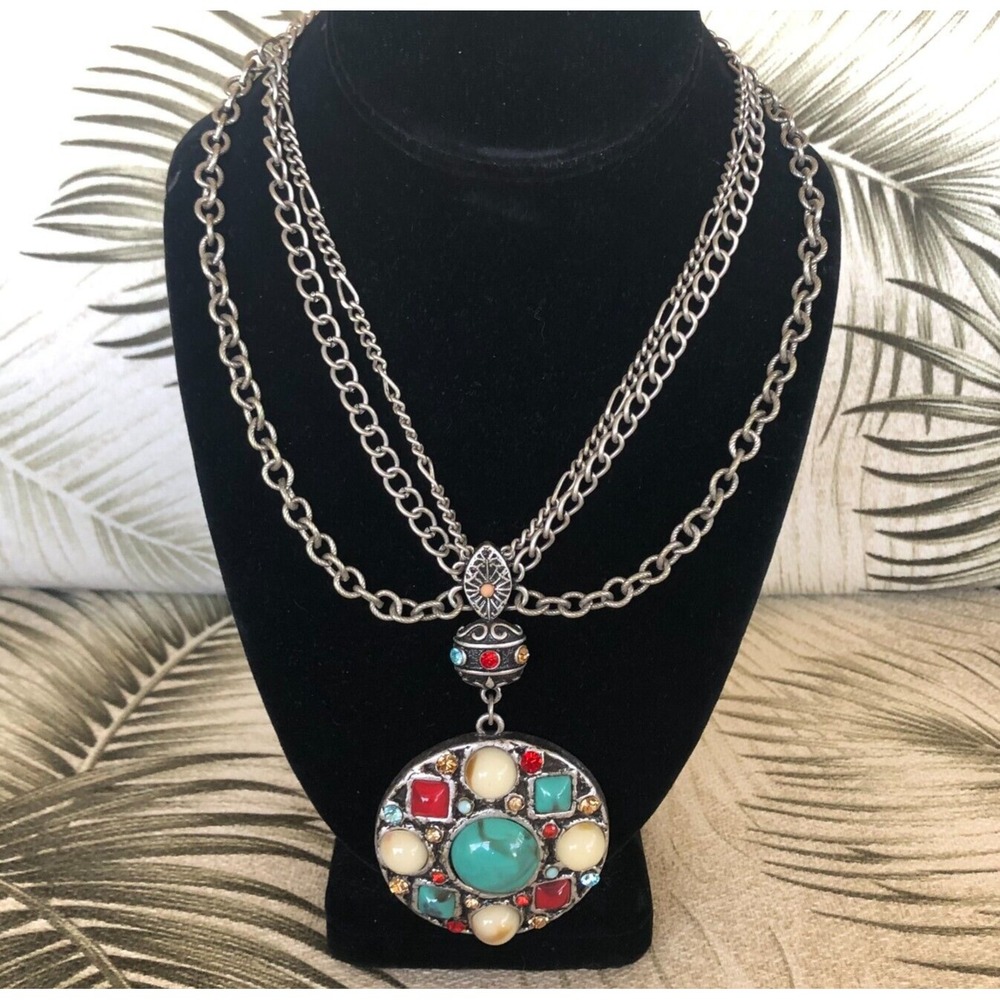 Southwest Style NENA Necklace  Blue Aqua Faux Turquoise Coral Abstract Pendant